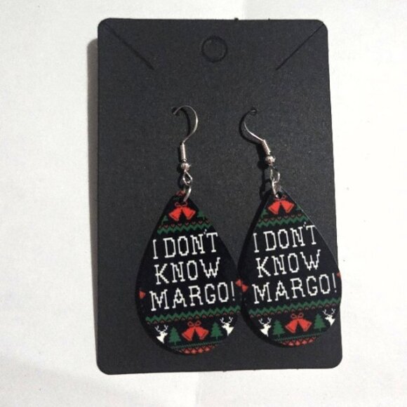Christmas Vacation: I Don't Know Margo Wooden Teardrop Hypoallergenic Earrings - Picture 1 of 2